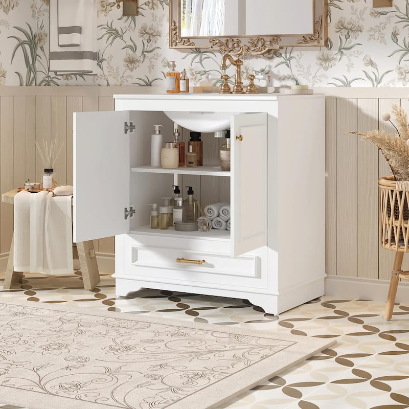 30" Luxurious Bathroom Vanity with Ceramic Sink - Bathroom Cabinet with 2 Large Soft Closing Doors