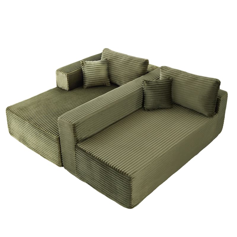 Modular L Shaped Sectional Sofa with Chaise Lounge, Corduroy Upholstered Boneless Sleeper Sofa, Compression Sofa with Deep Seat