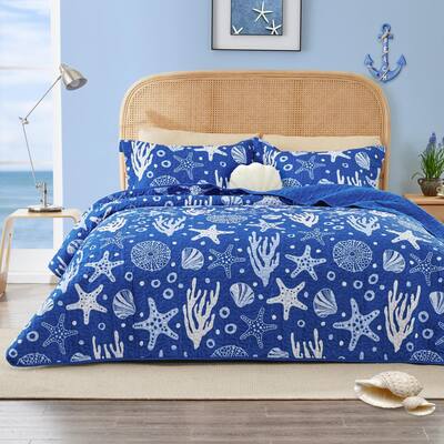 King Size Quilt Bedding Set Coastal Bedspreads Summer Beach Nautical Quilt Lightweight Bedspread Reversible Bedding Coverlet