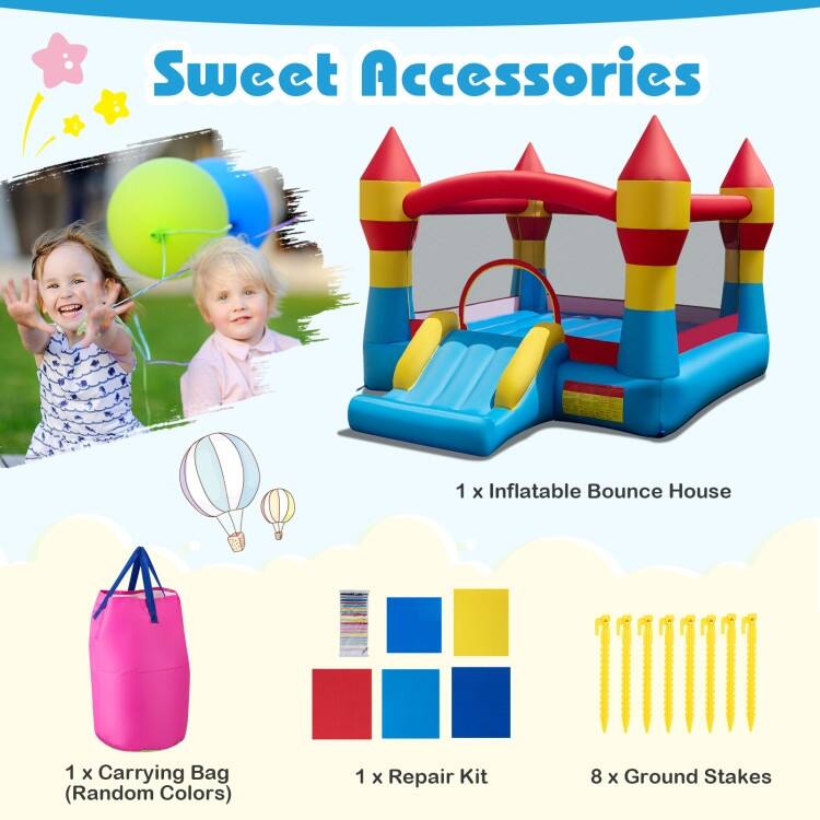 Multicolor 3-in-1 Inflatable Bounce House with Slide, Basketball Hoop & Jumping Area - 149.5" x 110" x 87"