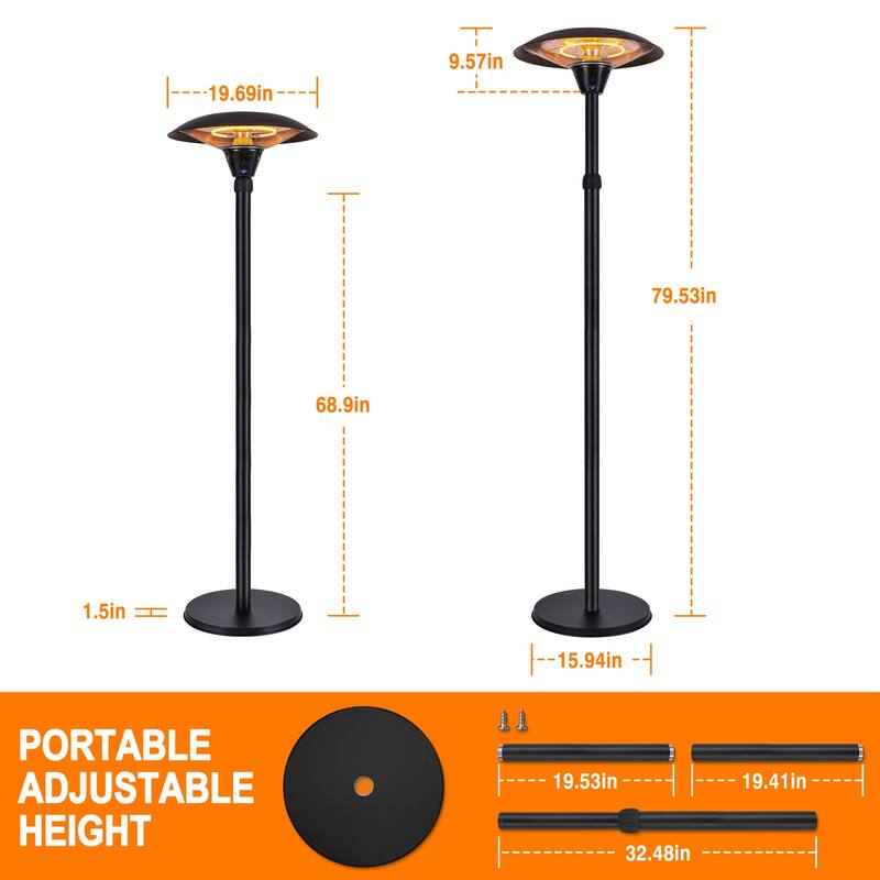 1500W Adjustable Patio Heater,Remote and Touch Control