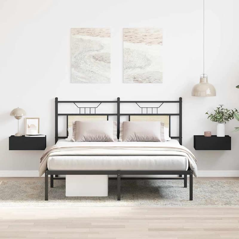 vidaXL Floating Nightstands Wall Mounted Bedside Furniture Engineered Wood - Black - 2