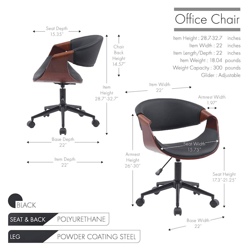 Porthos Home Elio Faux Leather Mid Century Office Chair with Black Metal Base