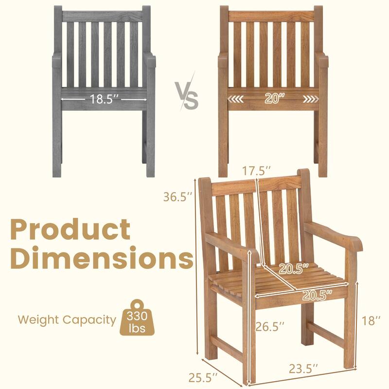 Gymax 4 PCS Teak Wood Patio Dining Chair Outdoor Armchair w/ Slatted