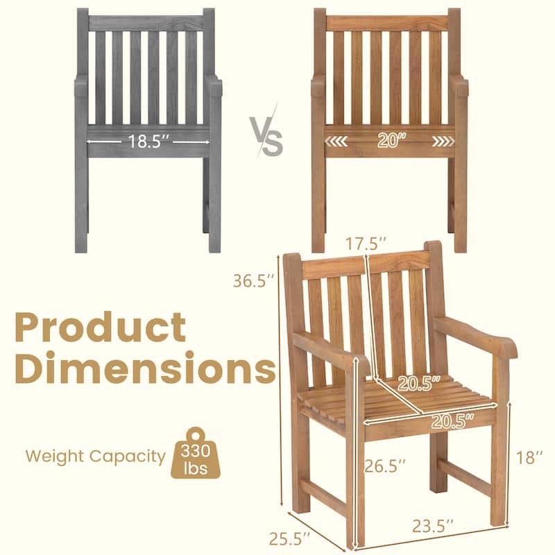 Gymax Teak Wood Patio Dining Chair Outdoor Armchair w/ Slatted Seat &