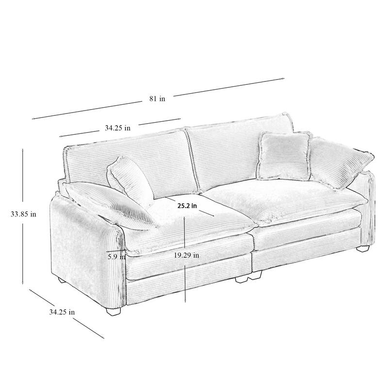 Roomfitters 3-Piece Modular Corduroy Sectional Sofa, Oversized 6-Seat Set with Memory Foam
