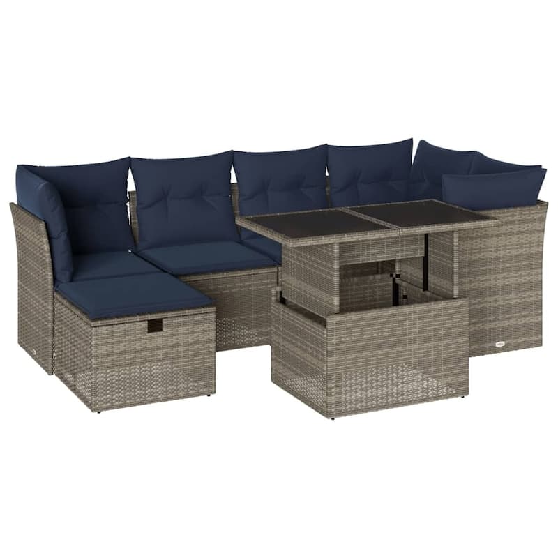 vidaXL Patio Sofa Set with Cushions and Table Outdoor Garden 7 Piece Poly Rattan