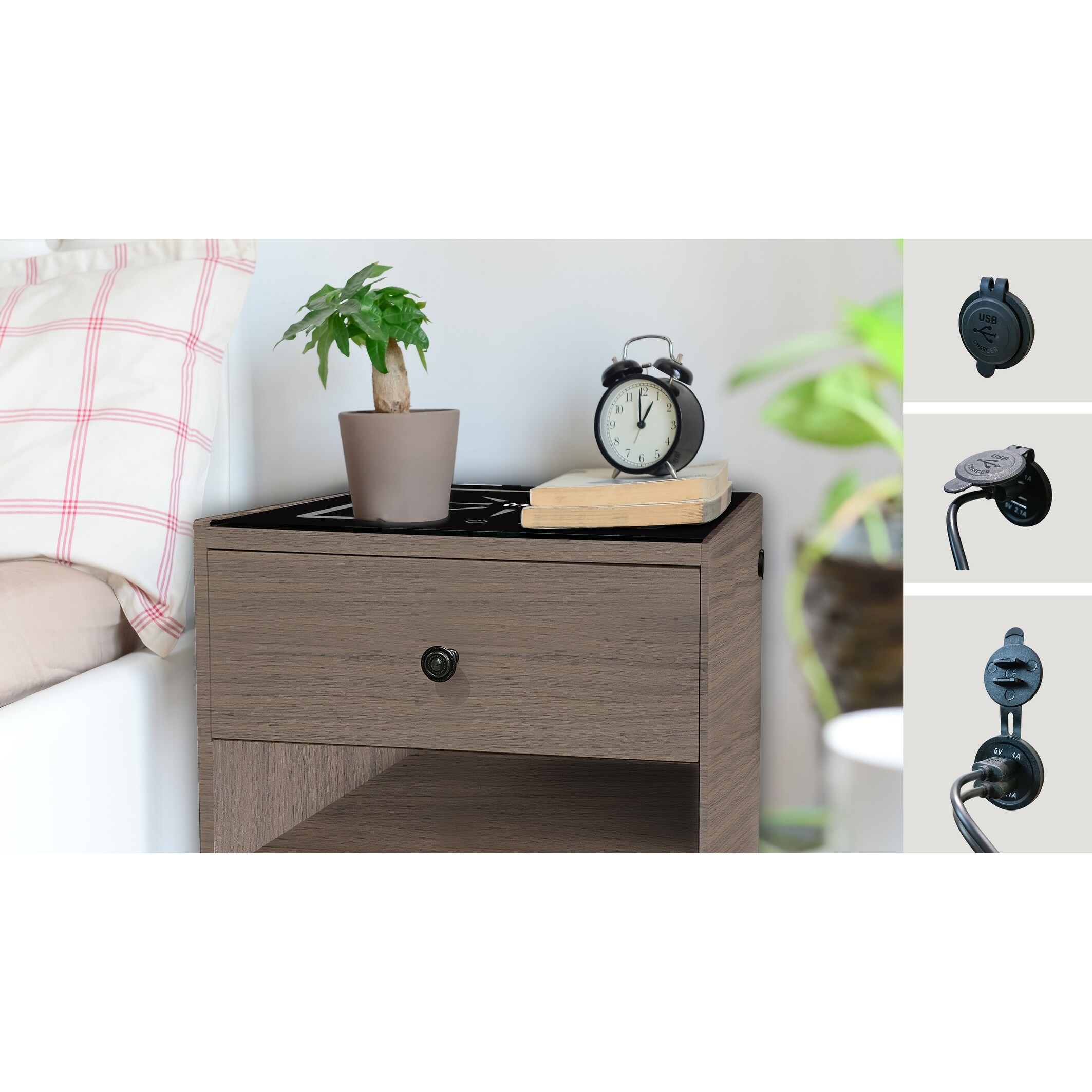 Modern Contemporary MDF Nightstand with Wireless Charging