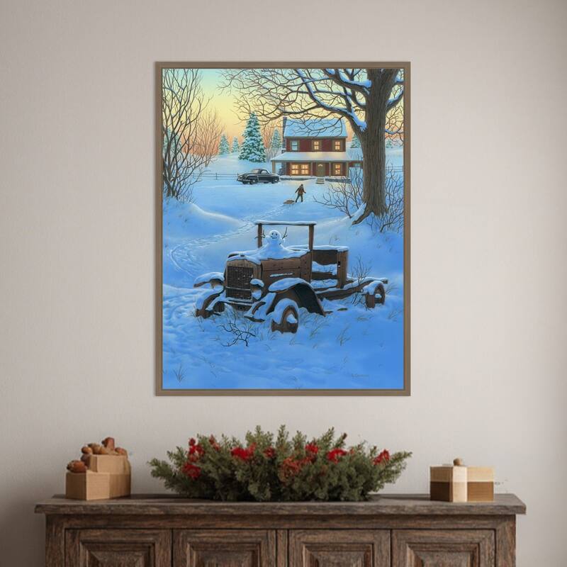 The Little Snowman by Richard Courtney (23 x 30 in.), Framed Canvas Wall Art Print - Sylvie Dark Gold