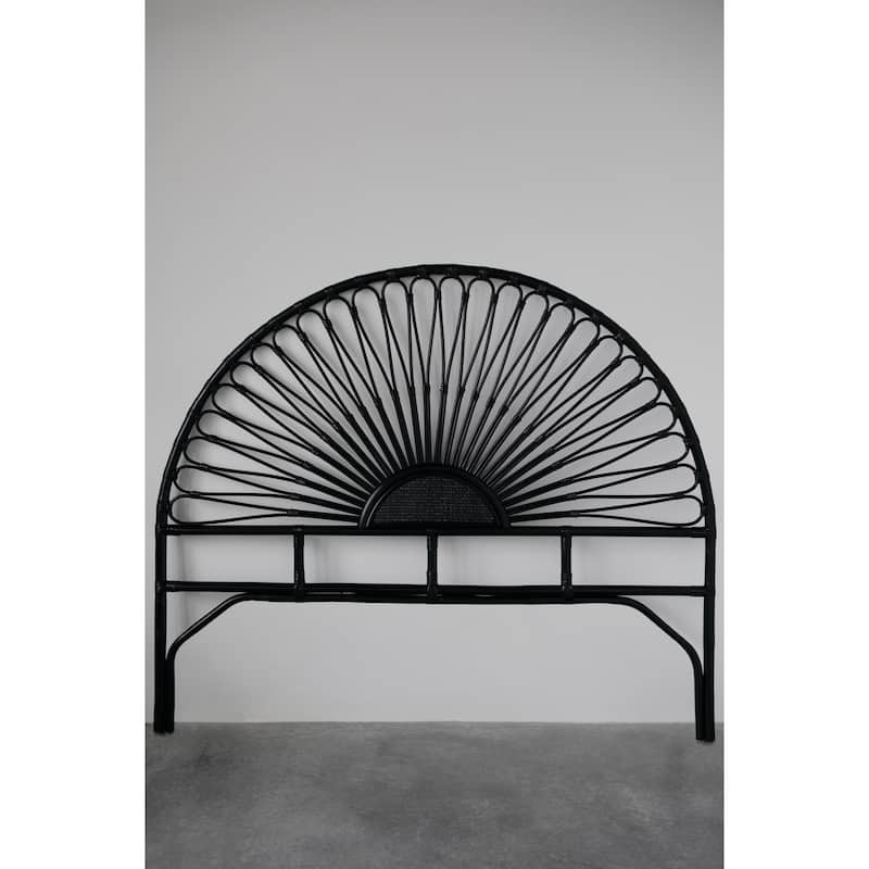 Rattan and Reclaimed Wood Sunburst Headboard