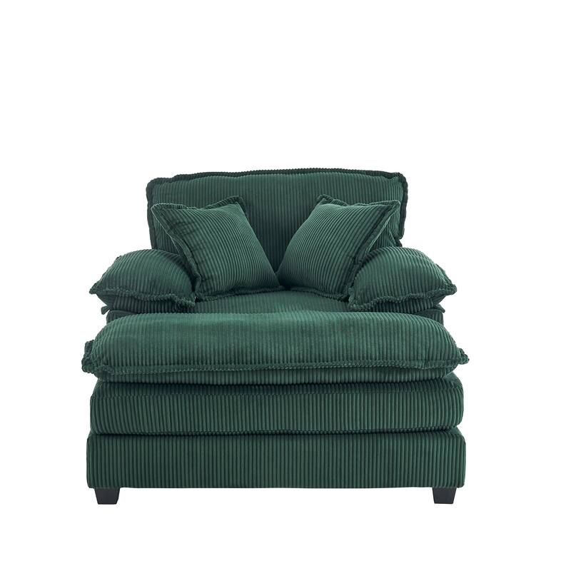 56.3 Inch Corduroy Single Deep Seat Sofa Chair With 2 Toss Pillows and a Ottoman