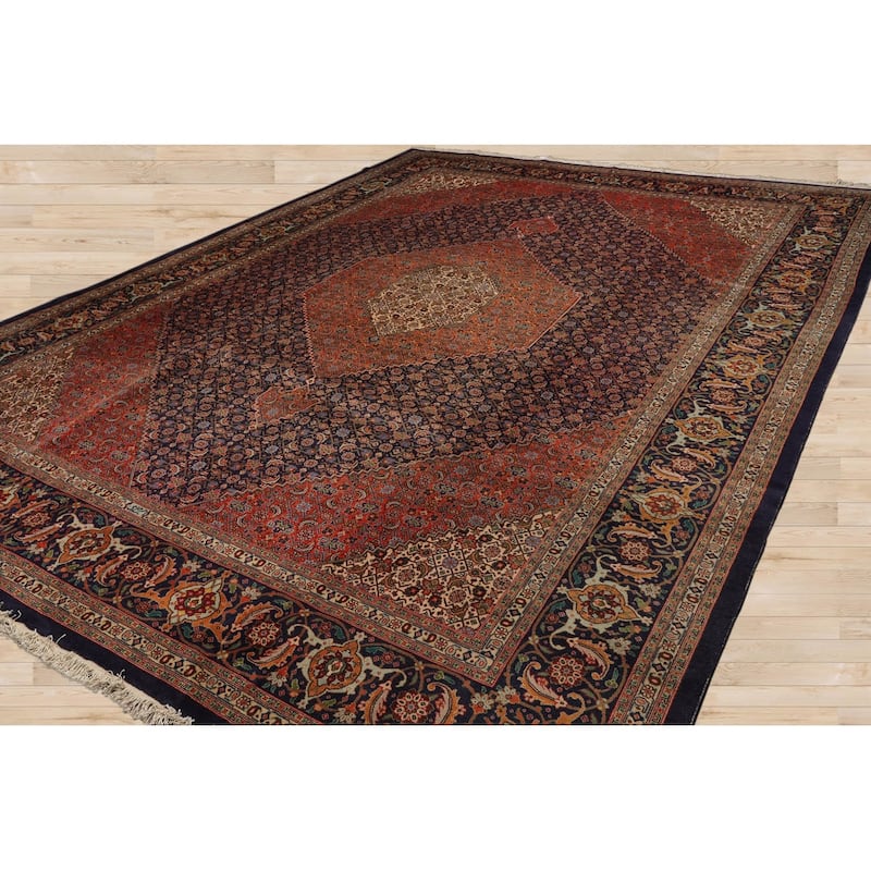 Hand Knotted 300 KPSI Tabriz Navy Wool Traditional Oriental Area Rug - 9' 9'' x 13'