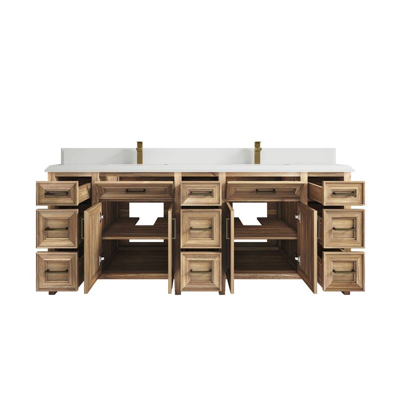 Willow Collections 84 in. W x 22 in. D Santa Monica Teak Double Sink Bathroom Vanity with Countertop