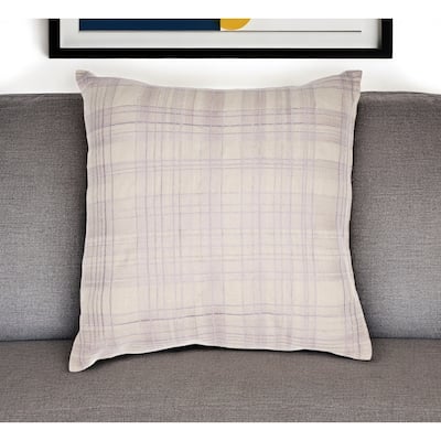 HomeRoots 24" Ivory Check Cotton Blend Throw Pillow With Embroidery