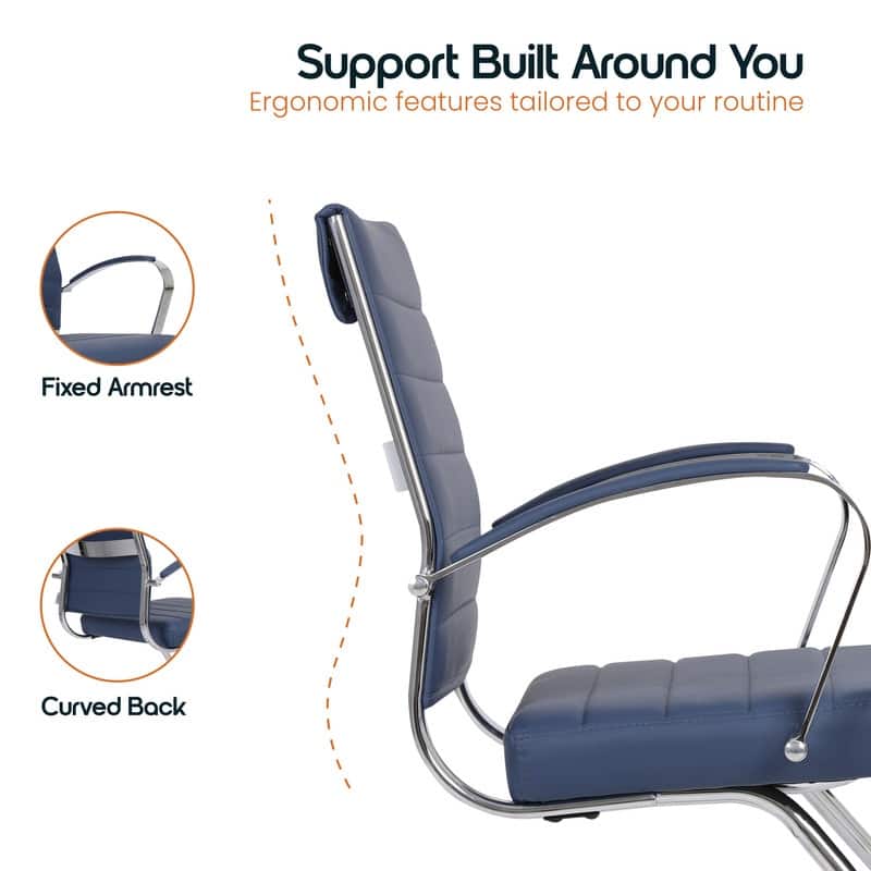 Benmar Series Mid Back Modern Leather Office Executive Desk Chair, Ergonomic Seating with Stainless Steel Sled Base