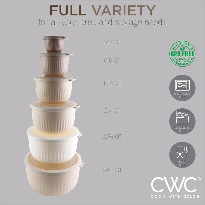 COOK WITH COLOR Prep Bowls with Lids- Wide and Deep Nesting Plastic Small Mixing Bowl Set with Lids, 12 Piece Set - Deep Bowls