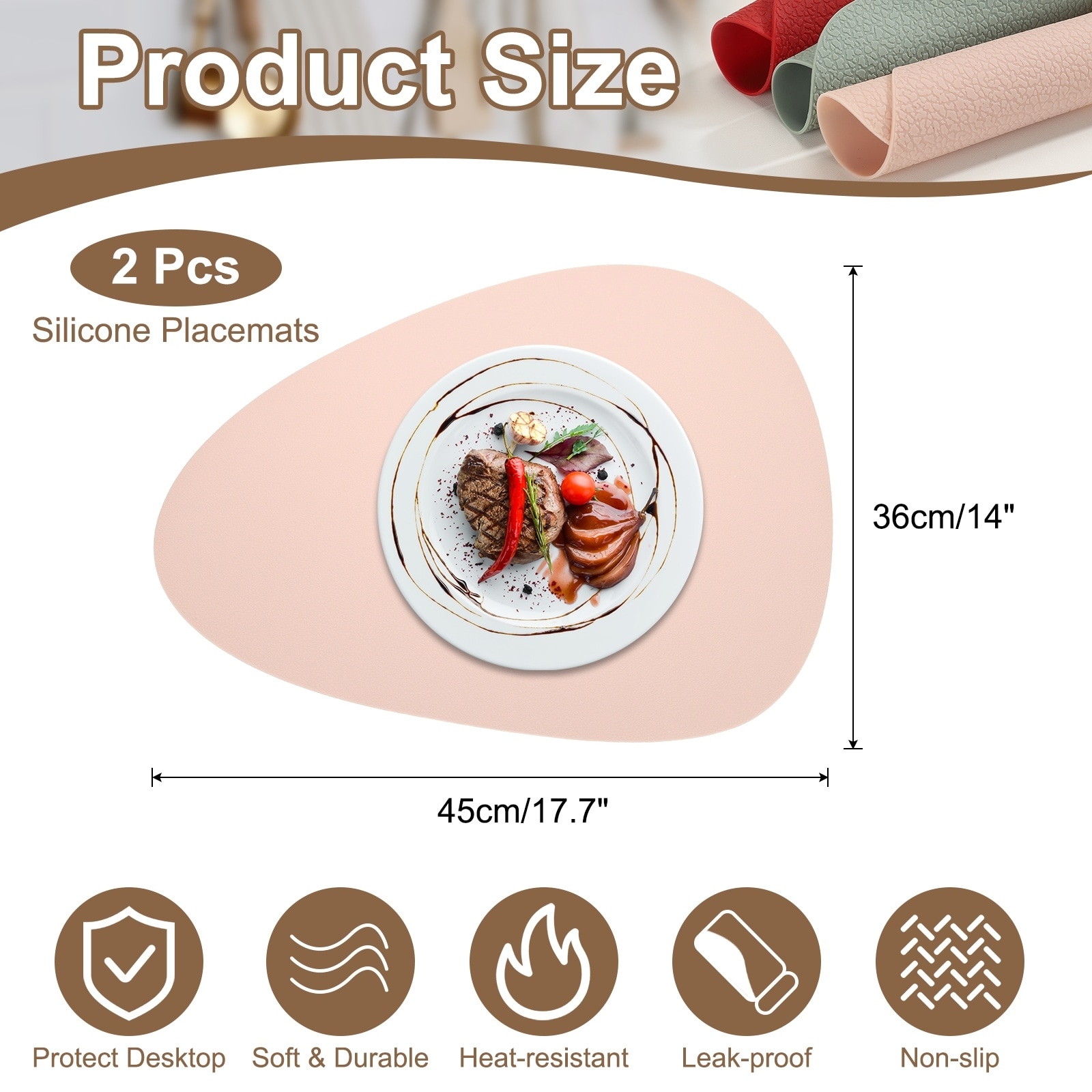 Silicone Placemats, Non-Slip Washable Table Mat Waterproof Heat Resistant Place Mats for Dining Tables Kitchen Countertops