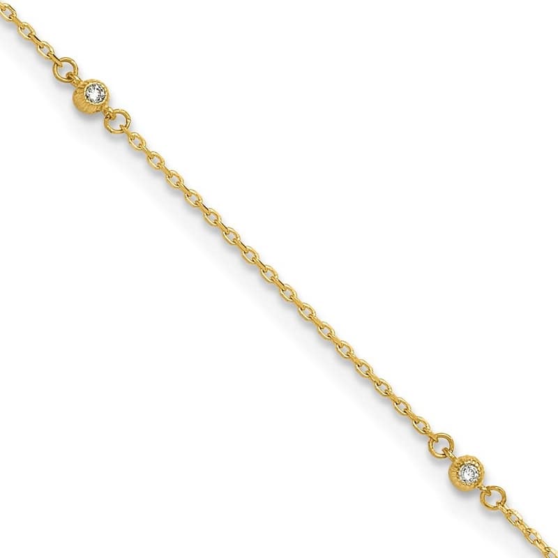 Curata 14k Yellow Gold 9+1" Bezel CZ 5-Station Cable Chain Anklet (Spring-ring)