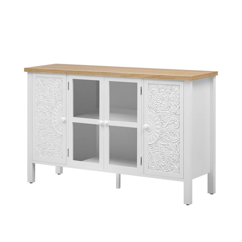 47.2'' Retro TV Stand with Adjustable Shelves, Entertainment Center Media Console with Glass Cabinet Doors & Anti-tip Device