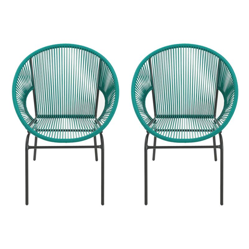 Roomfitters Nusa Outdoor Woven Wicker Patio Chair with Iron Legs, Modern Round Basket Seat, Set of 2 - Set of 2 - Teal