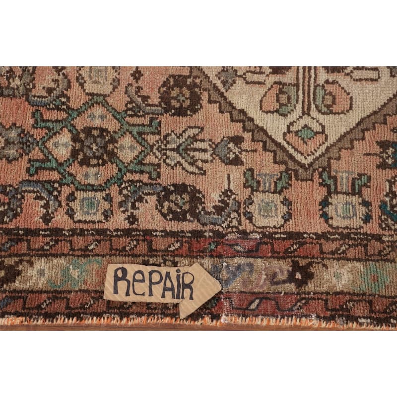 Distressed Hamedan Persian Vintage Runner Rug Handmade Wool Carpet - 3'4" x 9'8"