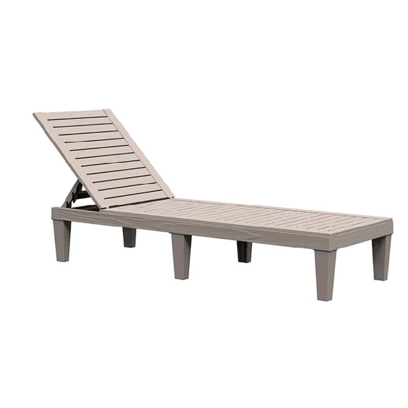 Adjustable 5-Position Reclining Sun Lounge Chair with Wood Texture Design - UV-Protected, Weatherproof Polypropylene Resin - grey