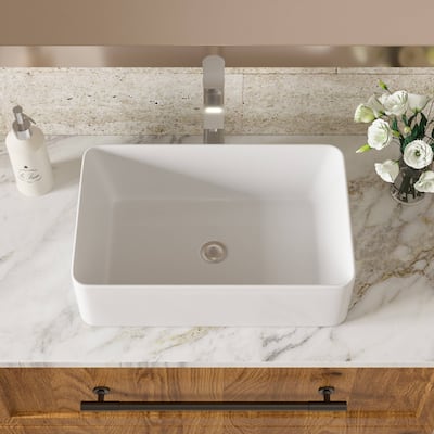 Dornberg 21"x14" White Ceramic Rectangular Vessel Bathroom Sink - 21x14 inch