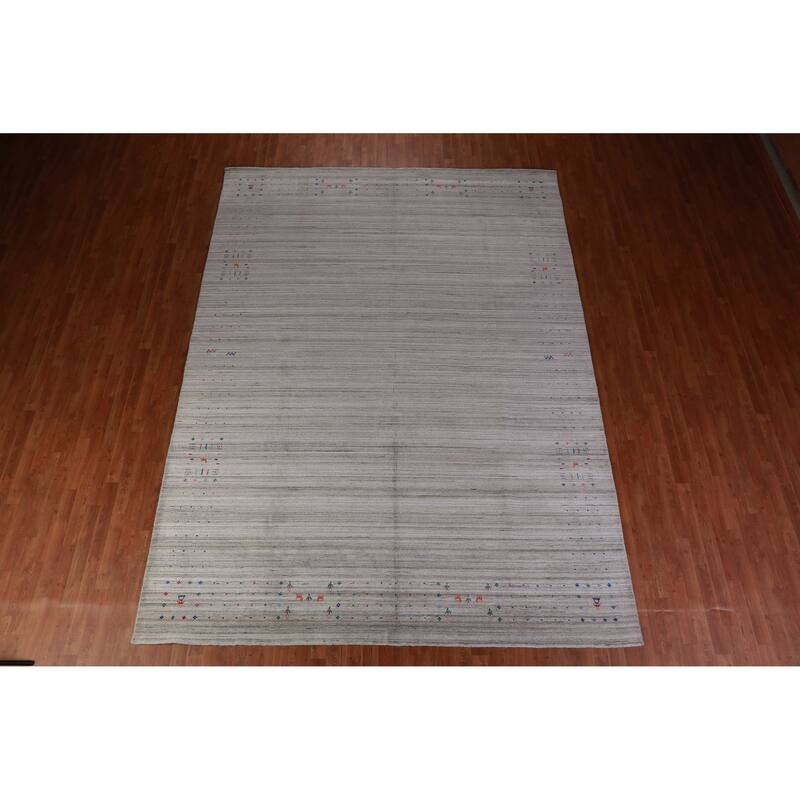 Tribal Gabbeh Indian Area Rug Hand-Knotted Stripe Wool Carpet - 9'2" x 12'6"