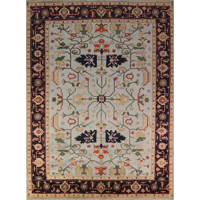 Light Blue Oushak Indian Area Rug Handmade Wool Carpet - 9'0"x 11'8"