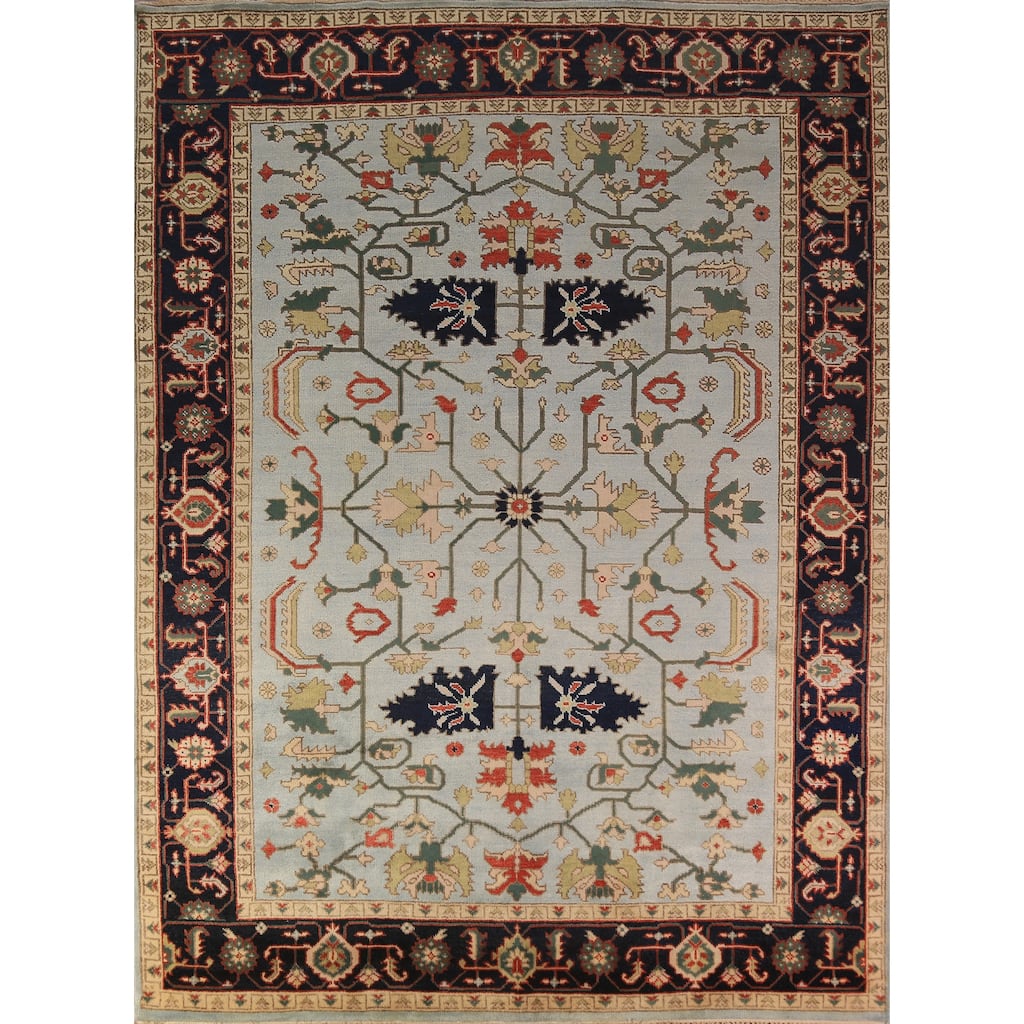 Light Blue Oushak Indian Area Rug Handmade Wool Carpet - 9'0"x 11'8"