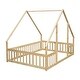 preview thumbnail 5 of 7, Kids Furniture Full Size Wood House-Shaped Floor Bed Kids Bed with Fence and Guardrails, Natural