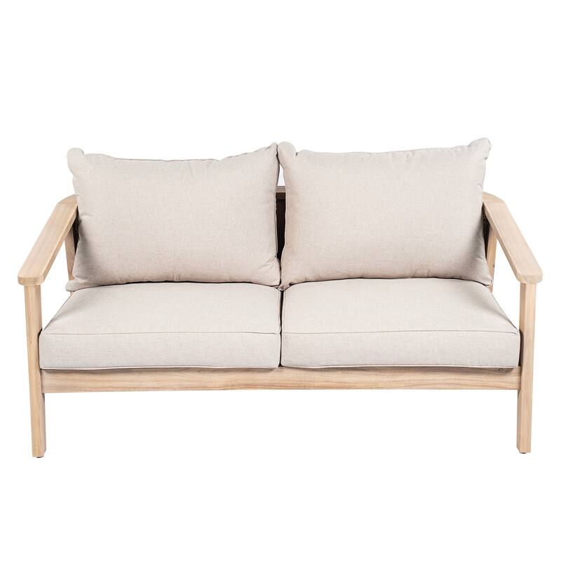 Christopher Knight Home - Hartford 4-Piece Outdoor Acacia Wood Patio Seating Set with Wicker Back and Cushions