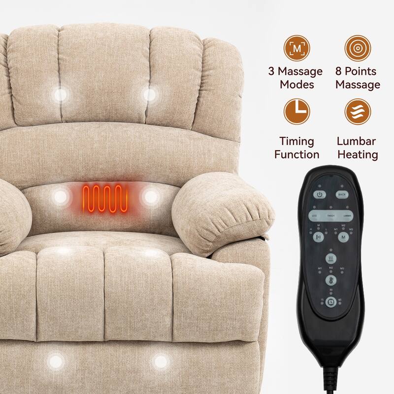 Roomfitters Oversized Power Lift Recliner Chair, Electric Massage Sofa with Heat & USB, Large Chenille Stand Up Armchair