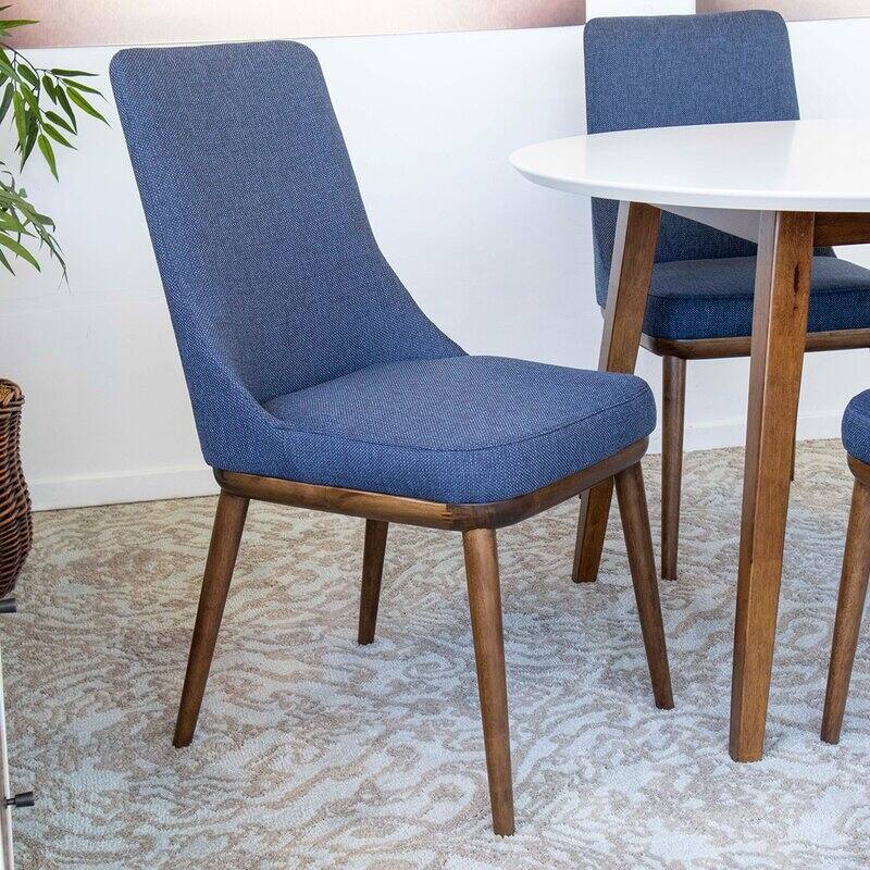 Hessi 5-Piece Dining Set with 4 Linen Dining Chairs in Blue