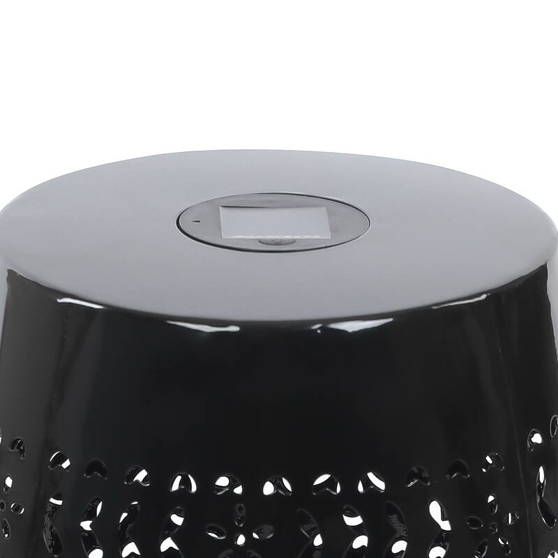 Sola Side Table, Solar Powered Light, 18 Inch Barrel Shaped Black Iron