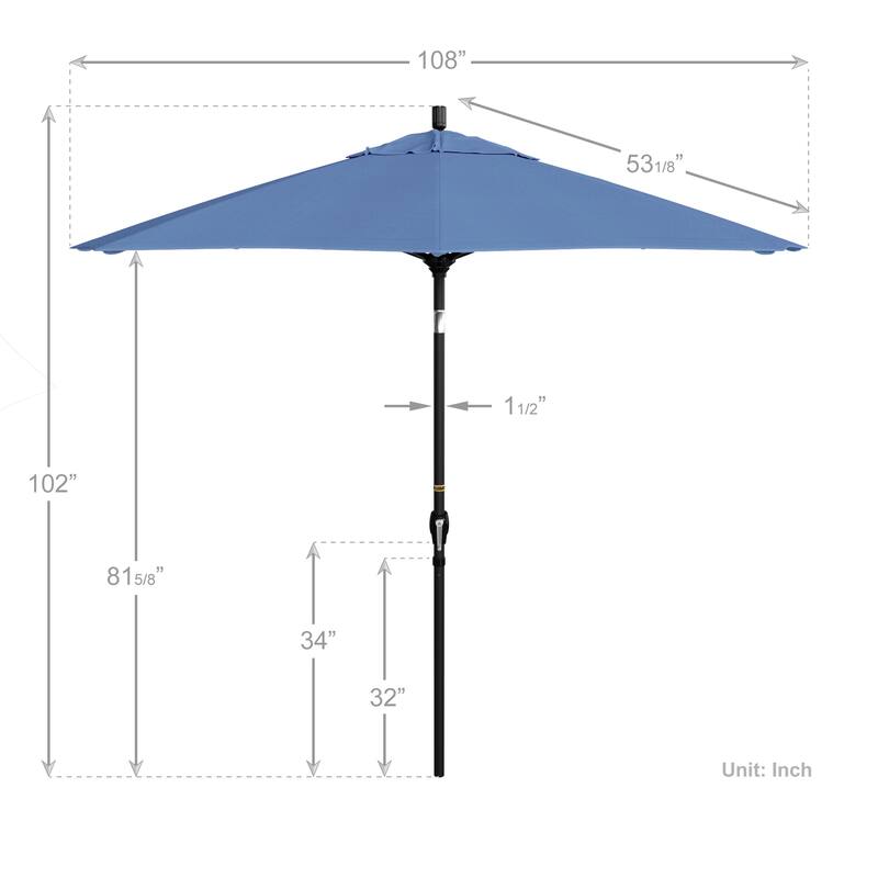 California Umbrella 9' Rd. Aluminum Patio Umbrella, Crank Lift with Push Button Tilt, Black Finish, Pacifica Fabric