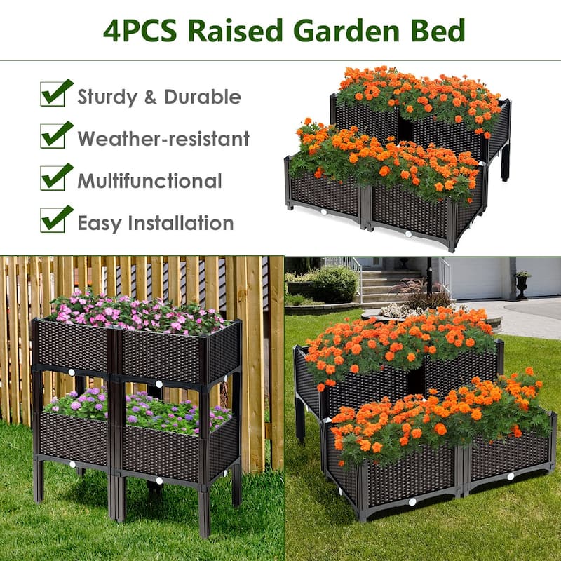 Costway Set of 4 Raised Garden Bed Elevated Flower Vegetable Herb Grow - See Description