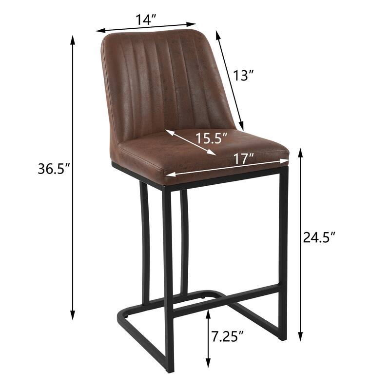 24 Inches Industrial Faux Leather Counter Height Bar Stools with Metal Frame Set of 2