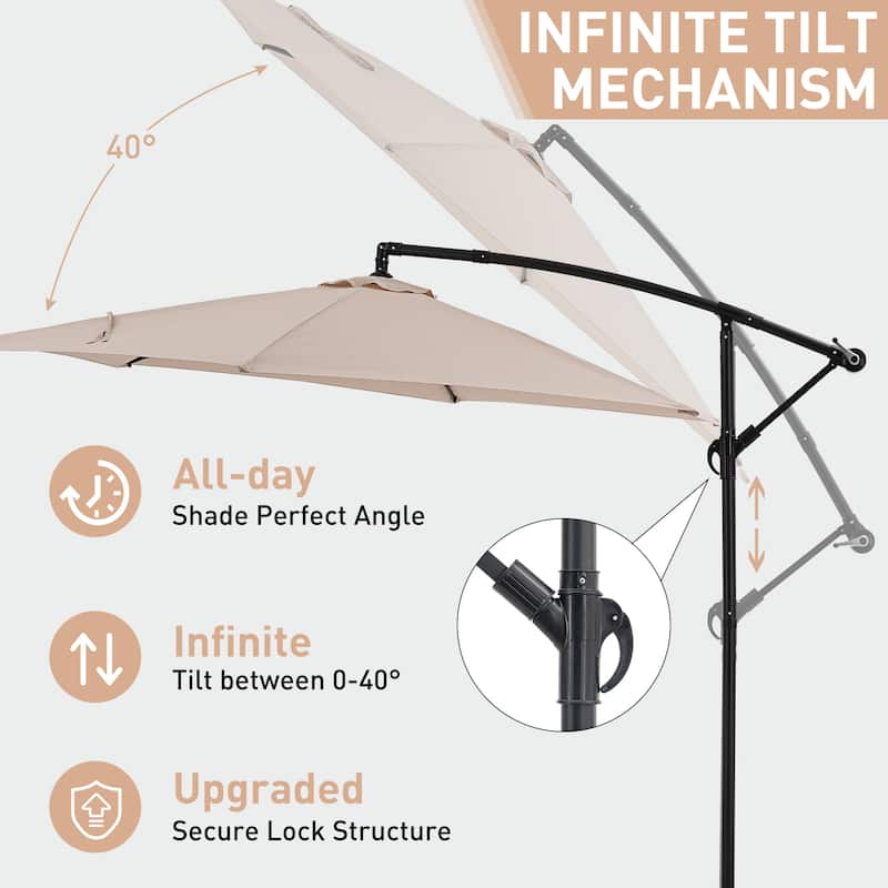 Ainfox 10 ft Cantilever Offset Outdoor Patio Umbrella with Base Stand Rotate and Tilt