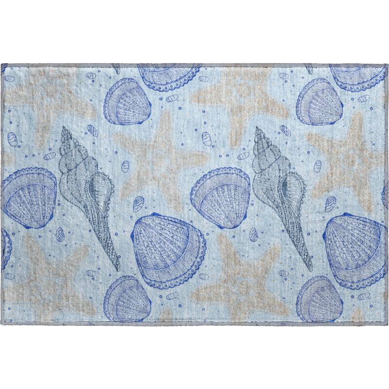 Premium Washable Super Soft Starfish Seashells Coastal Mayfield Rug