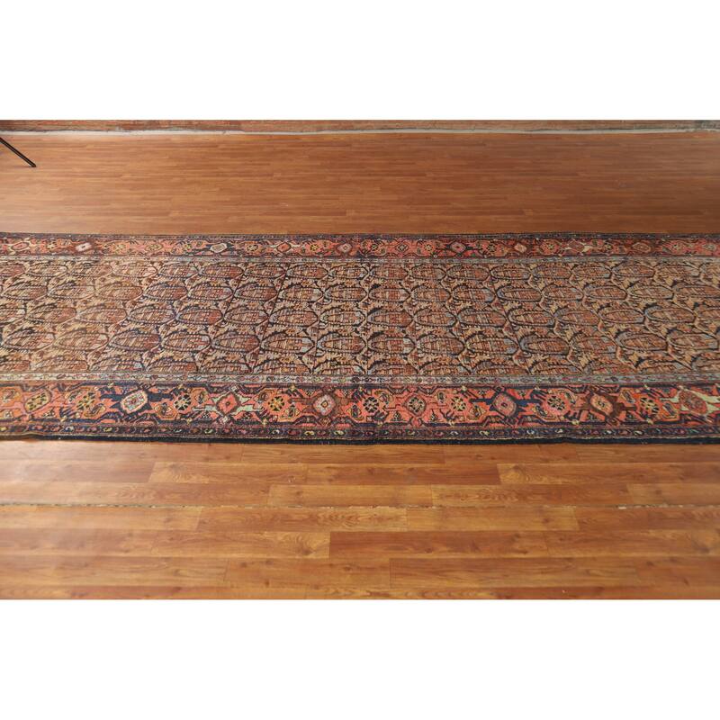Hand Knotted Oriental 100% Wool Carpet Traditional Geometric Oranges & Rust Senneh Runner Rug - 15' 11'' X 5' 2''