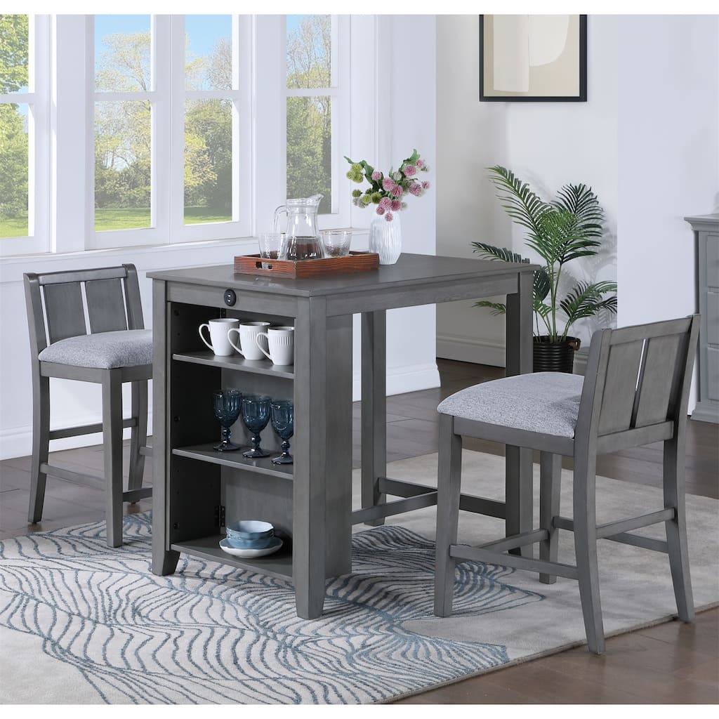 3-Piece Counter Height Dining Table with Shelves and 2 Chairs