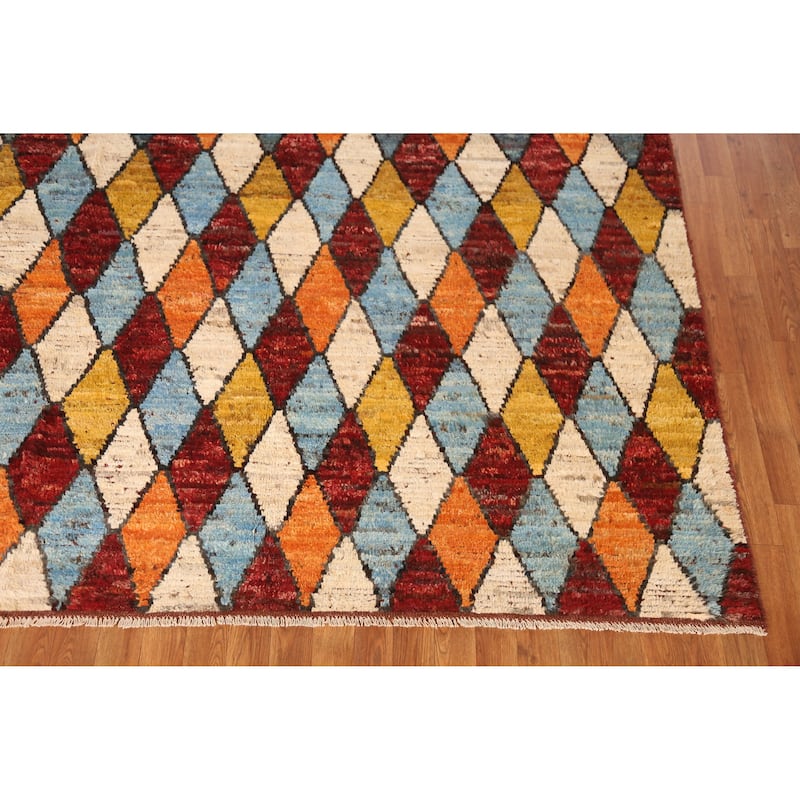 Trellis Moroccan Oriental Area Rug Hand-Knotted Tribal Wool Carpet - 6'9" x 9'5"