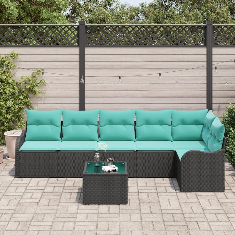 vidaXL 6/7 Garden Sofa Set with Cushions Black/Brown/Grey Poly Rattan - 113.2 x 48.2 x 27.2