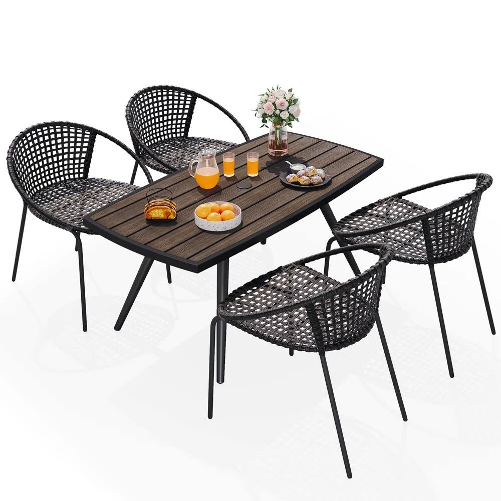 Moasis 54" Outdoor Patio Rectangular Dining Table with Faux Wood Tabletop and Umbrella Hole