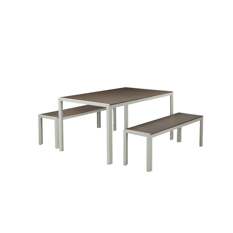 Straightforwardly Trendy Anodized Aluminum Table And Bench Set In Gray (Set of 3)