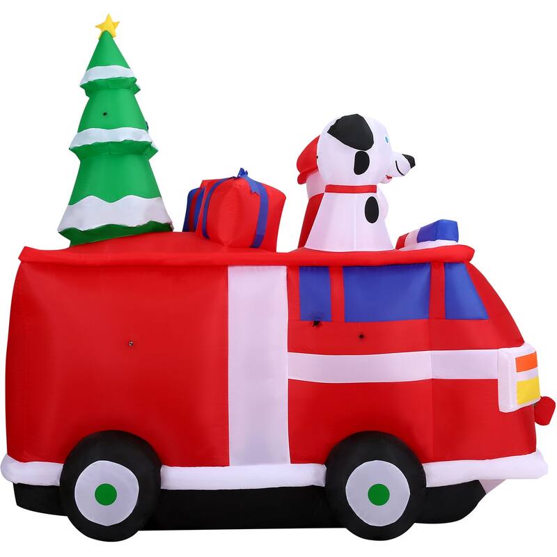 Fraser Hill Farm 7-Ft. Pre-Lit Inflatable Santa in Fire Truck