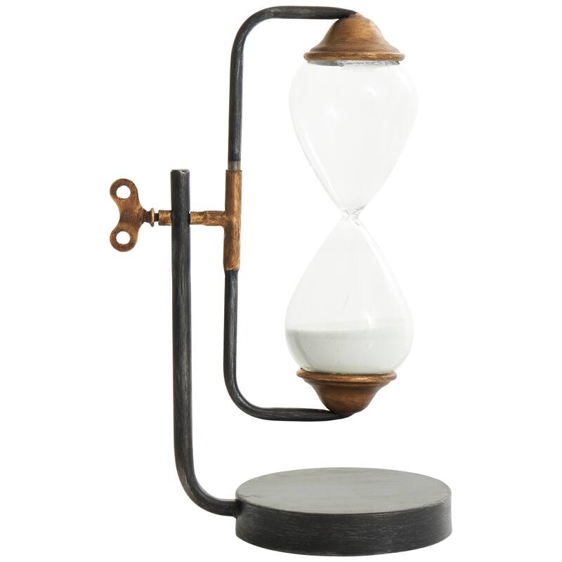 Metal Suspended Hourglass Timer with Gold Details - Black - Roche River Decor - 6"W x 9"L x 13"H