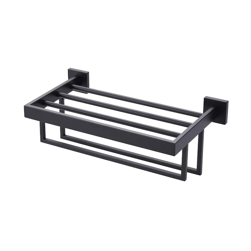 WOWOW 2-Tier Stainless Steel Bath Towel Rack - 16 in. - Matte Black