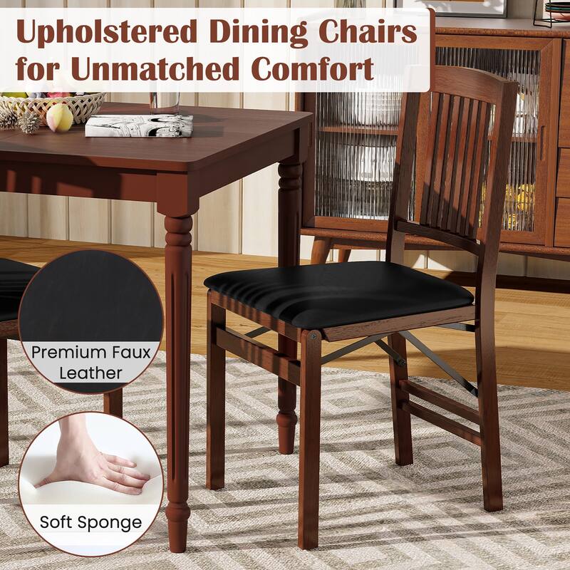Gymax Folding Dining Chairs Set of 2 w/Padded Seat Rubber Wood Frame